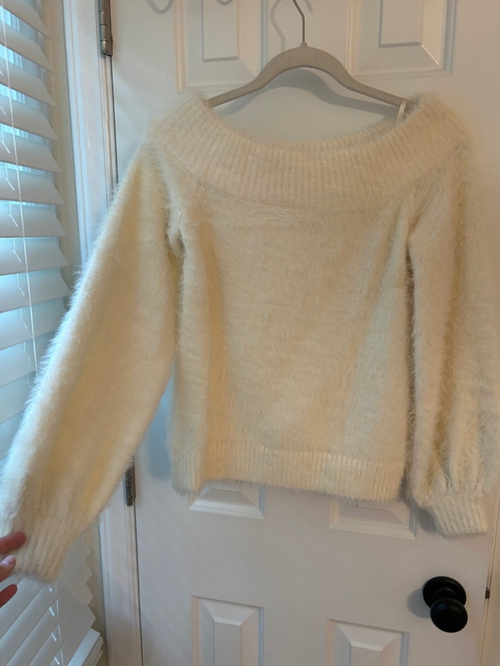 Banana Republic Cream Off-the-Shoulder Fuzzy Sweater